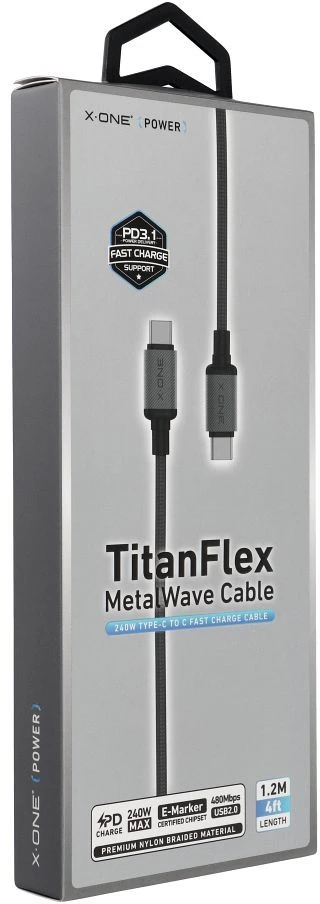 X-ONE TitanFlex data cable - type C to C - 5A max 240W 1,2 m juodas