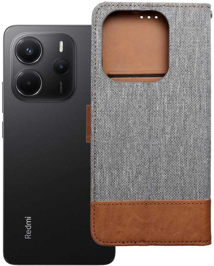 Dėklas Oem JEANS Book skirtas Xiaomi Redmi Note 14 4G (GLOBAL - 163,25mm x 76,55mm x 8,16mm) pilkos spalvos