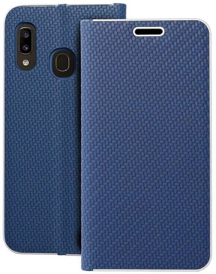 Dėklas Oem LUNA Book Carbon skirtas Samsung Galaxy A20e mėlynos spalvos