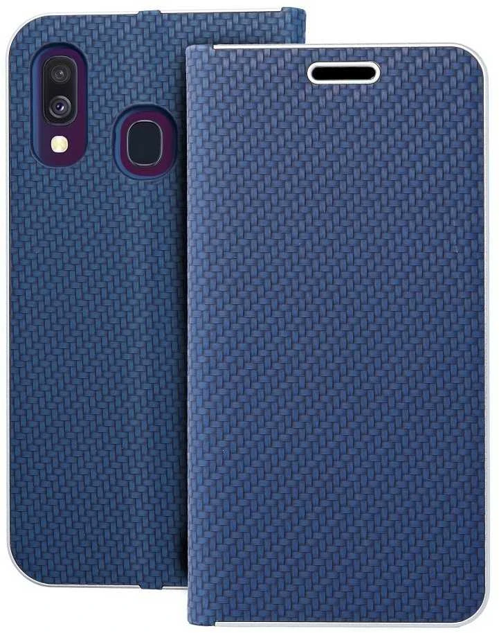 Dėklas Oem LUNA Book Carbon skirtas Samsung Galaxy A40 mėlynos spalvos