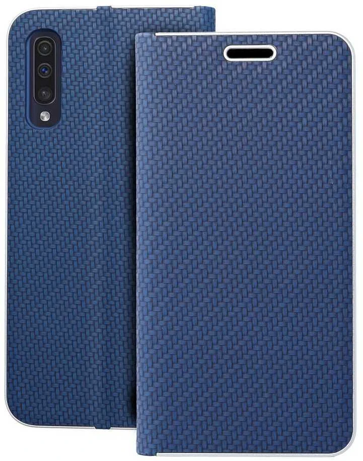 Dėklas Oem LUNA Book Carbon skirtas Samsung Galaxy A50 mėlynos spalvos