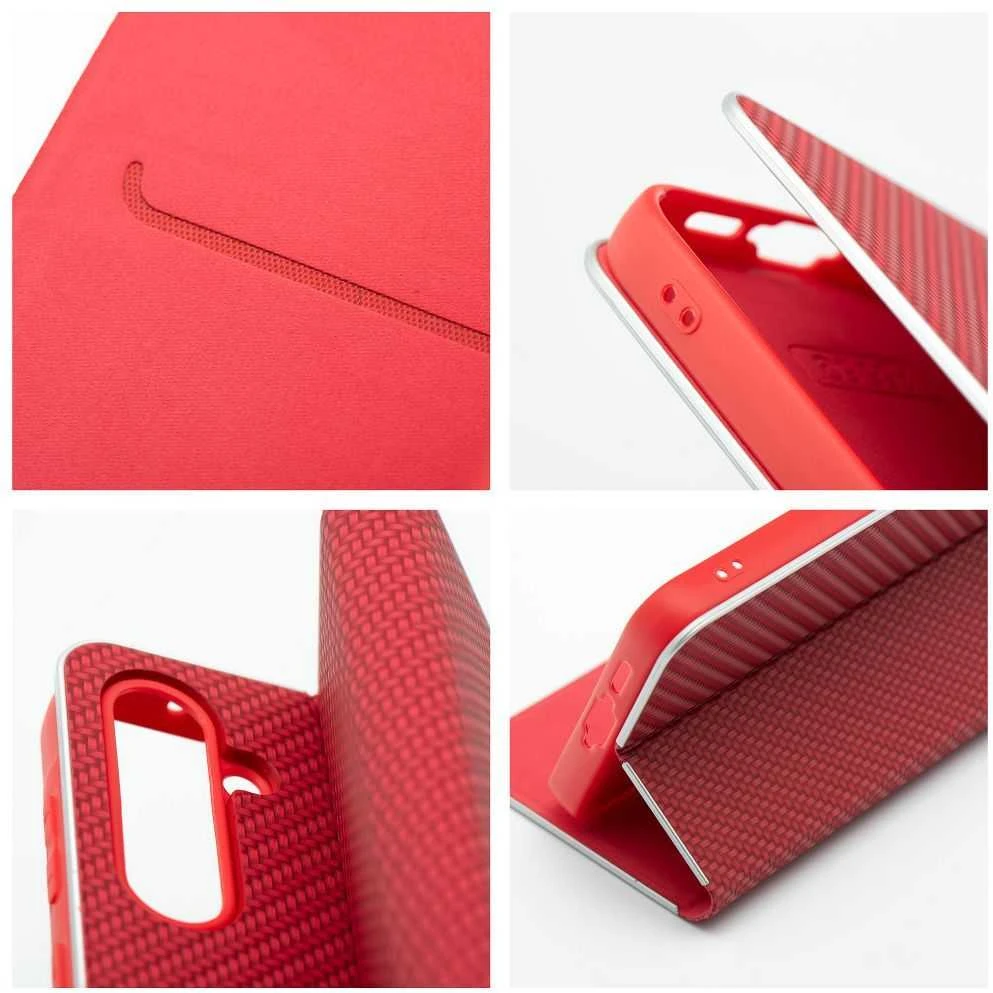 Dėklas Forcell Oem LUNA Book Carbon skirtas Samsung Galaxy S20 FE / S20 FE 5G raudonas