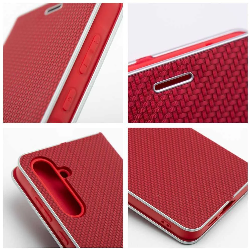 Dėklas Forcell Oem LUNA Book Carbon skirtas Samsung Galaxy S20 FE / S20 FE 5G raudonas