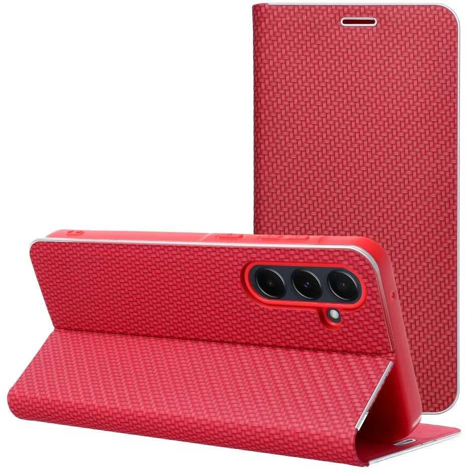 Dėklas Oem LUNA Book Carbon skirtas Samsung Galaxy S22 raudonas