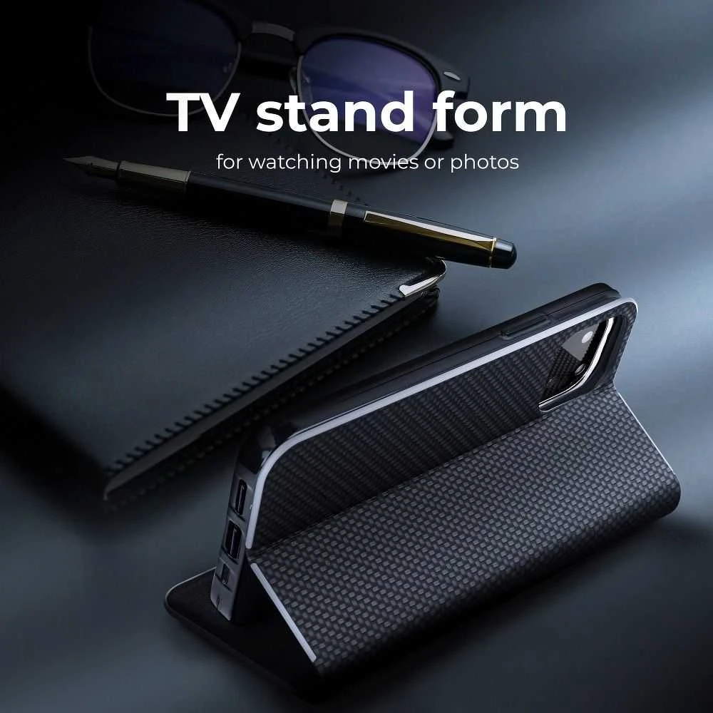 Dėklas Forcell Oem LUNA Book Carbon skirtas Xiaomi Redmi 9AT / Redmi 9A juodos spalvos