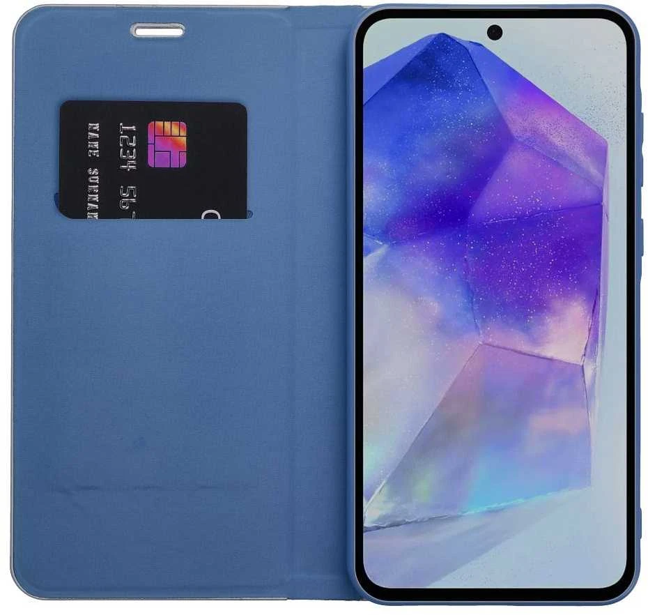 Dėklas Oem LUNA Book Carbon skirtas Xiaomi Redmi Note 13 Pro 4G / POCO M6 Pro 4G mėlynos spalvos