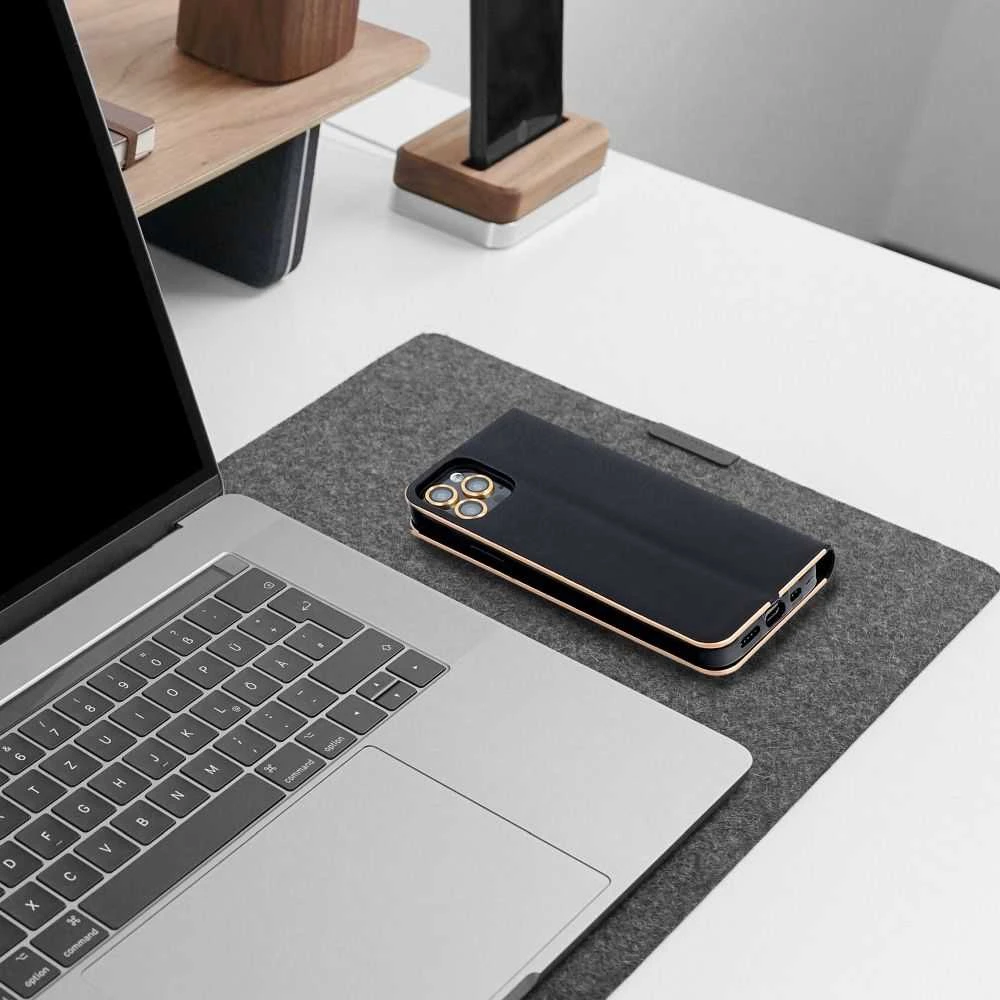 Dėklas Oem LUNA Book Gold skirtas Samsung Galaxy S24 juodos spalvos