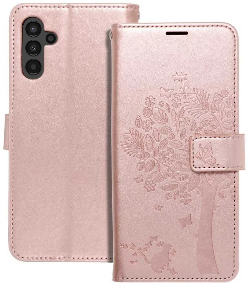 Forcell Oem MEZZO Book dėklas skirtas Samsung Galaxy A13 5G / A04S medžio rožinio aukso spalvos