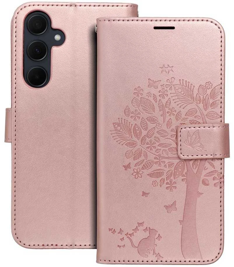 OEM MEZZO atverčiamas dėklas SAMSUNG A35 5G auksinė eglutė rožinė