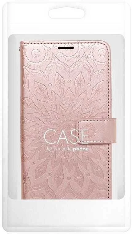 Forcell Oem MEZZO Book dėklas skirtas Samsung Galaxy S21 FE mandala rožinio aukso spalvos
