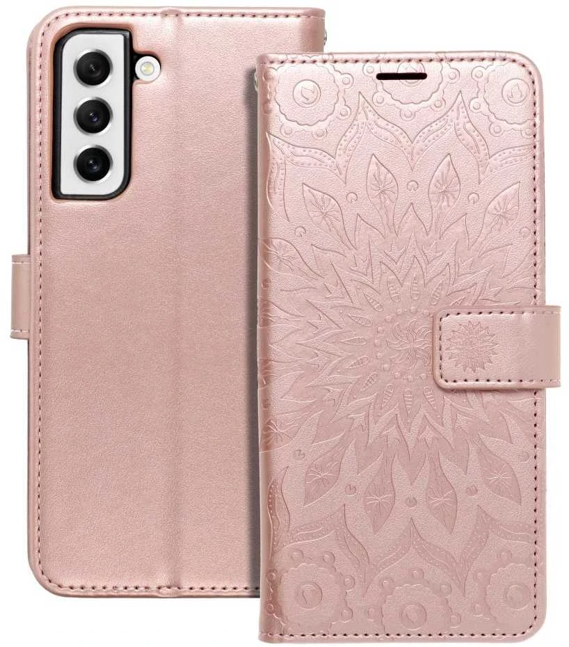 Forcell Oem MEZZO Book dėklas skirtas Samsung Galaxy S21 FE mandala rožinio aukso spalvos