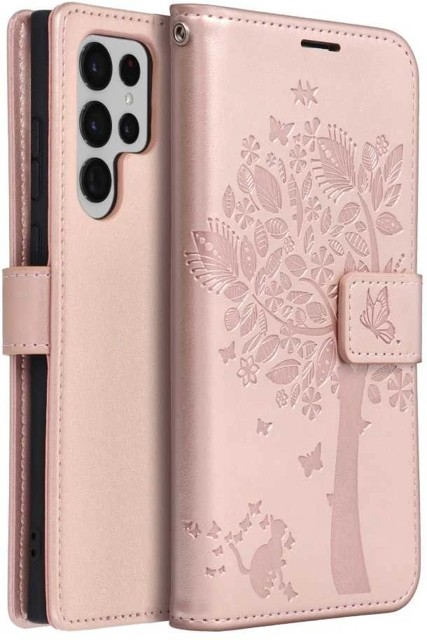 Forcell Oem MEZZO Book dėklas skirtas Samsung Galaxy S22 Ultra medžio rose auksinis