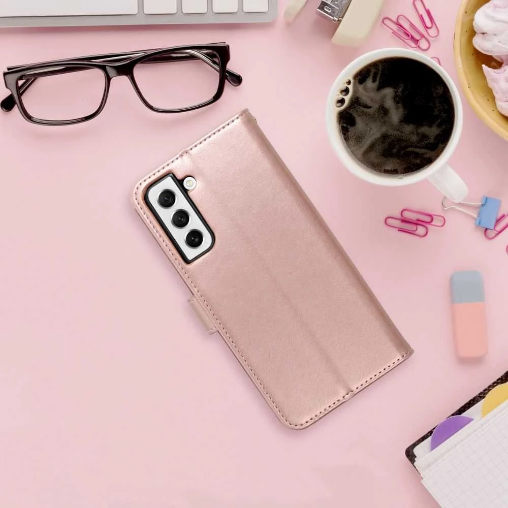 Forcell Oem MEZZO Book dėklas skirtas Samsung Galaxy S22 Ultra medžio rose auksinis