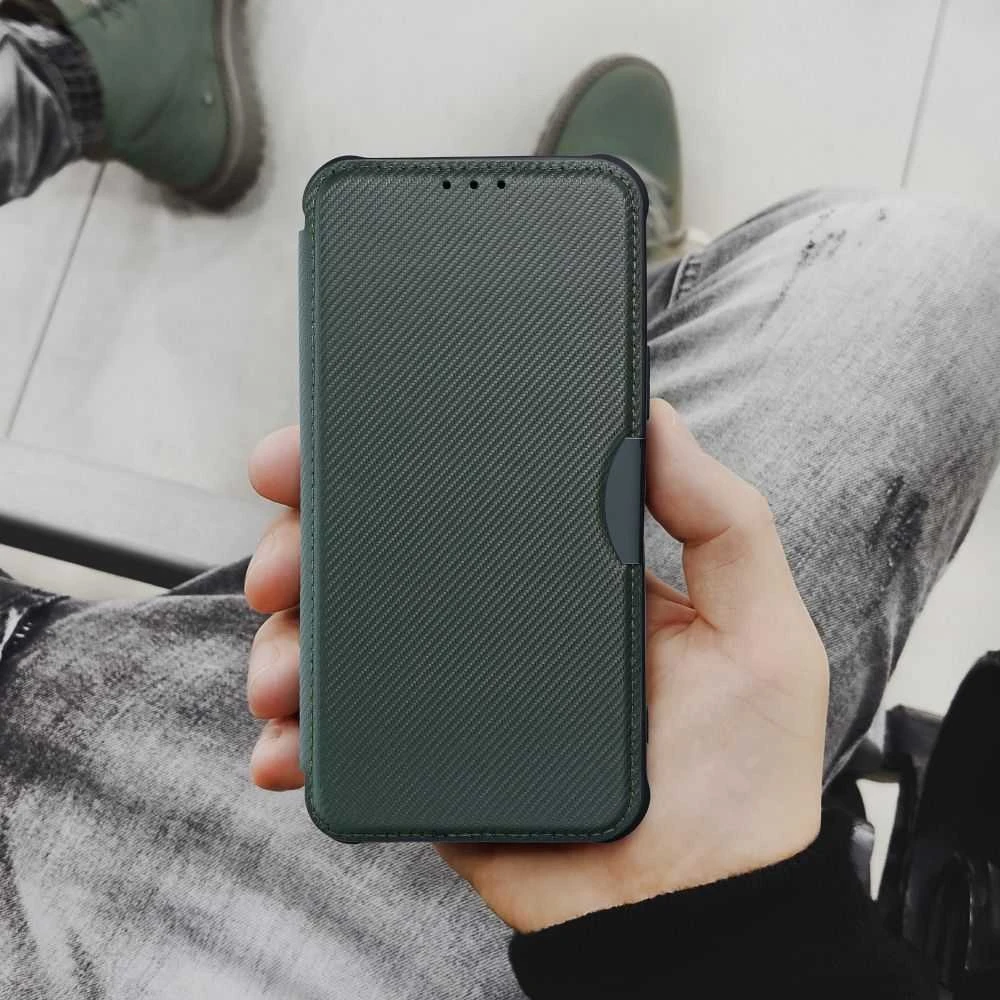 Dėklas Oem RAZOR Book skirtas Xiaomi Redmi Note 13 Pro 4G / POCO M6 Pro 4G dark žalios spalvos