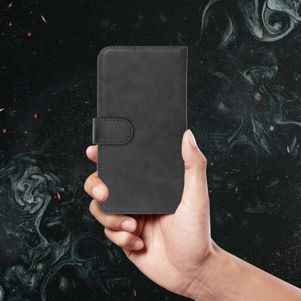 Oem Universal book dėklas COMMON dydis S skirtas Apple iPhone 12 / 13 / Samsung Galaxy S6 / A5 2016 / XCOVER 4 / S22 / HUAWEI P8 2017 juodos spalvos