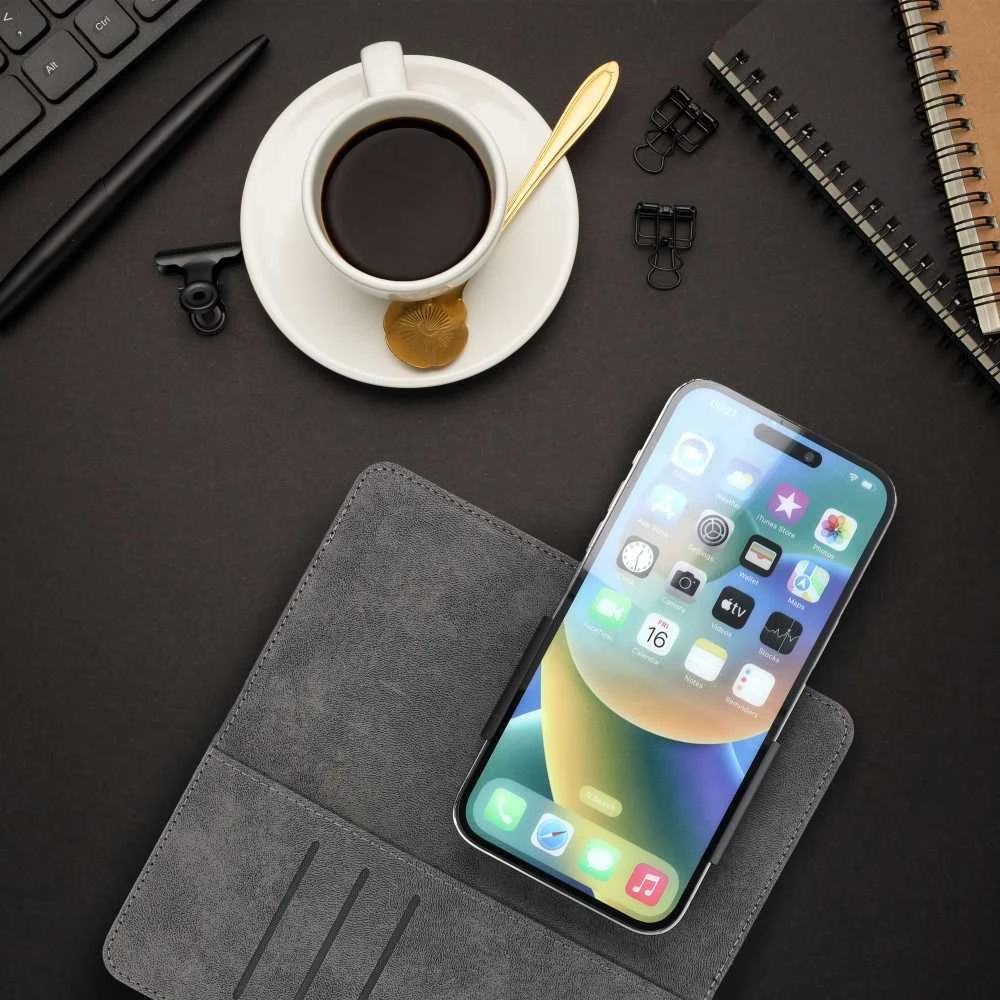Oem Universal book dėklas COMMON dydis XL skirtas Samsung Galaxy A12 / A13 4G / A34 5G / A02s / Xiaomi Redmi 12 4G / 12C / NOTE 12 4G / 12 PRO 5G OPPO A53s / A72 / A92 juodos spalvos
