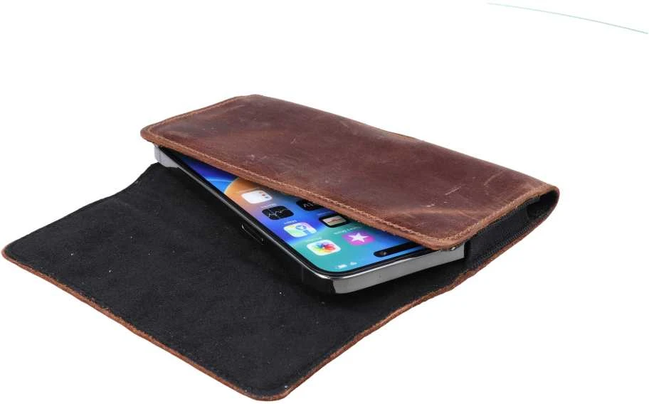 Dėklas Oem ROYAL Crazy Horse universal horizontal leather belt holster dydis XL Apple iPhone 13 PRO MAX / 14 PRO MAX / Samsung Galaxy S21 Plus / S20 FE / A50 / A51 5G / Huawei P30 PRO / P40 PRO / OPPO A98 5G rudos spalvos