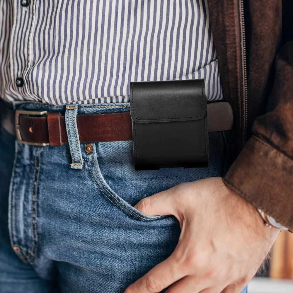 Dėklas Oem ROYAL universal horizontal leather belt holster size V skirtas Samsung Galaxy FLIP 1 / 2 / 3 / 4 / Huawei P50 Pocket / Motorola RAZR 5G juodos spalvos