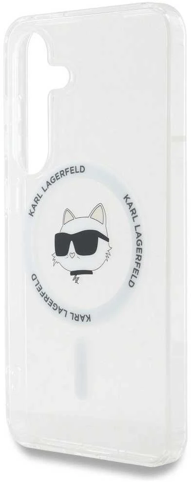Dėklas Karl Lagerfeld Button Choupette Head Printed Logo MagSafe Samsung Galaxy S25 baltos spalvos