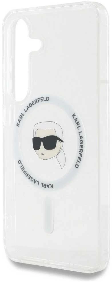 Karl Lagerfeld Button Karl Head Printed Logo MagSafe Samsung Galaxy S25 dėklas telefonui baltos spalvos