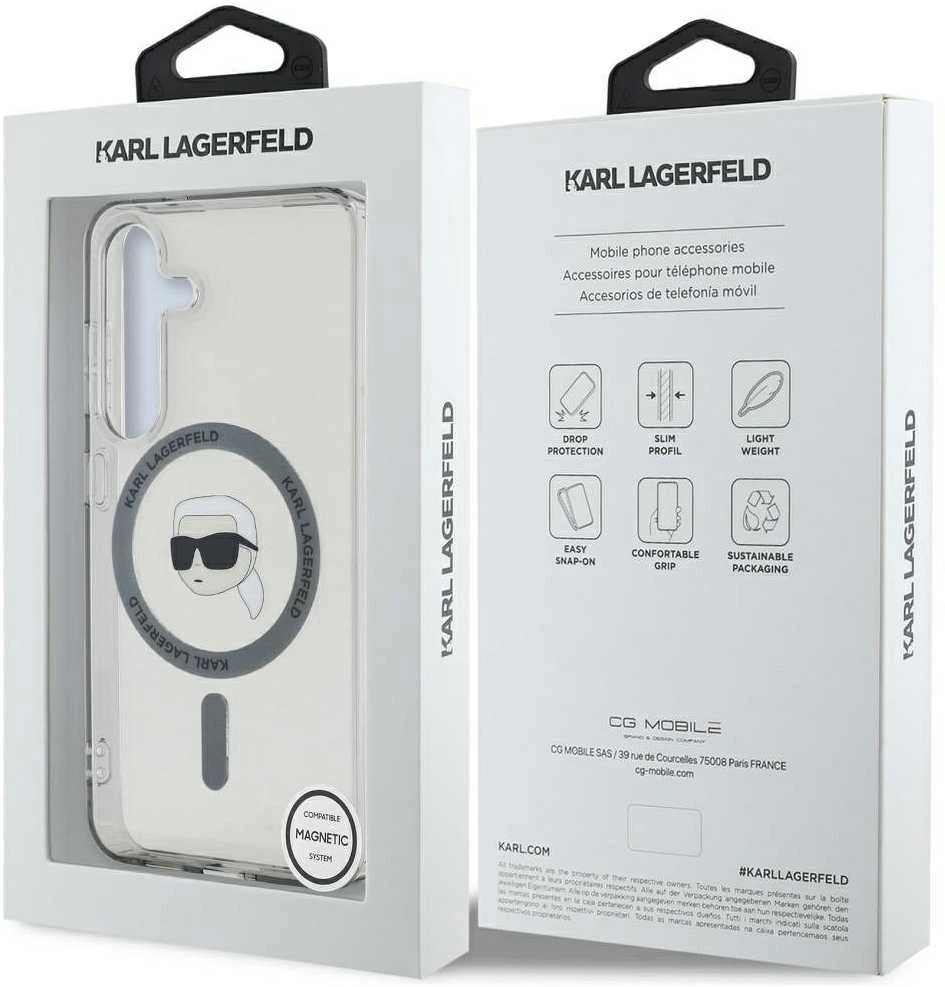 Karl Lagerfeld Button Karl Head Printed Logo MagSafe Samsung Galaxy S25 dėklas telefonui juodos spalvos