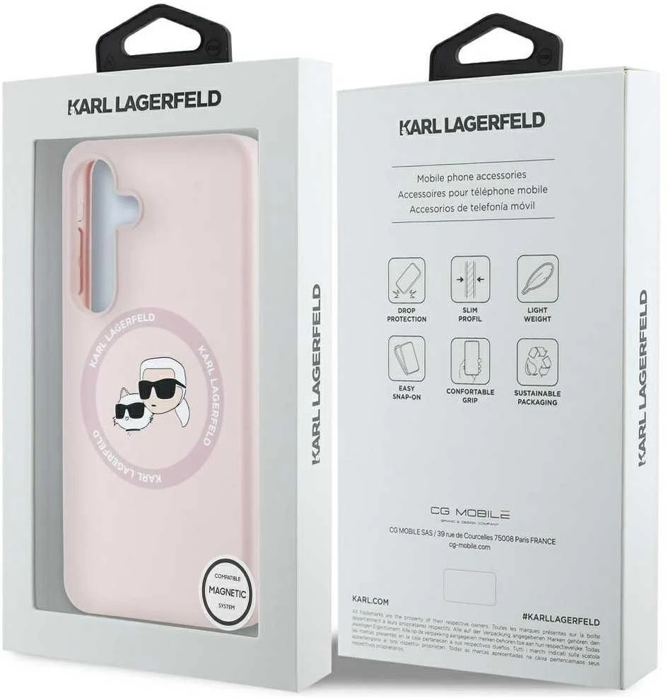 Dėklas Karl Lagerfeld Silicone Double Heads And Circle MagSafe Samsung Galaxy S25+ rožinės spalvos