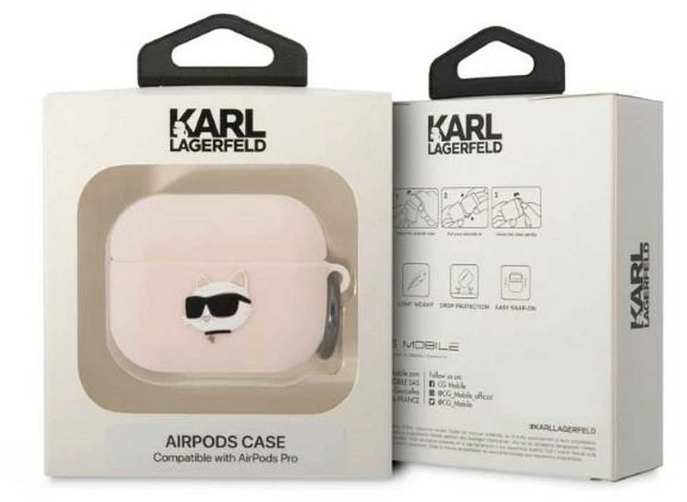 Karl Lagerfeld KLAPRUNCHP AirPods Pro dėklas rožinės spalvos Silicone Choupette Head 3D
