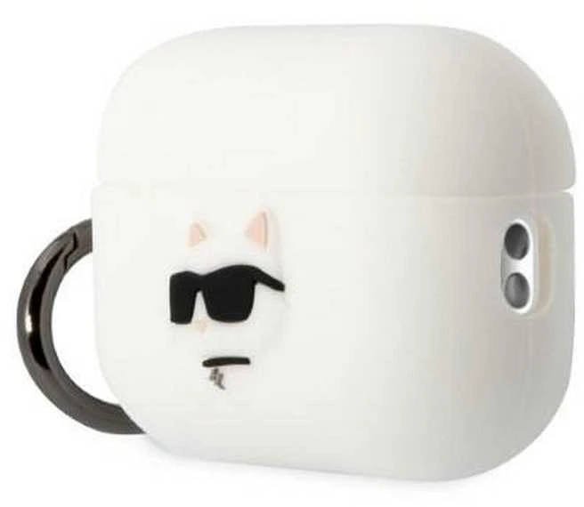 Karl Lagerfeld KLAP2RUNCHH AirPods Pro 2(2022/2023) dėklas baltos spalvos Silicone Choupette Head 3D