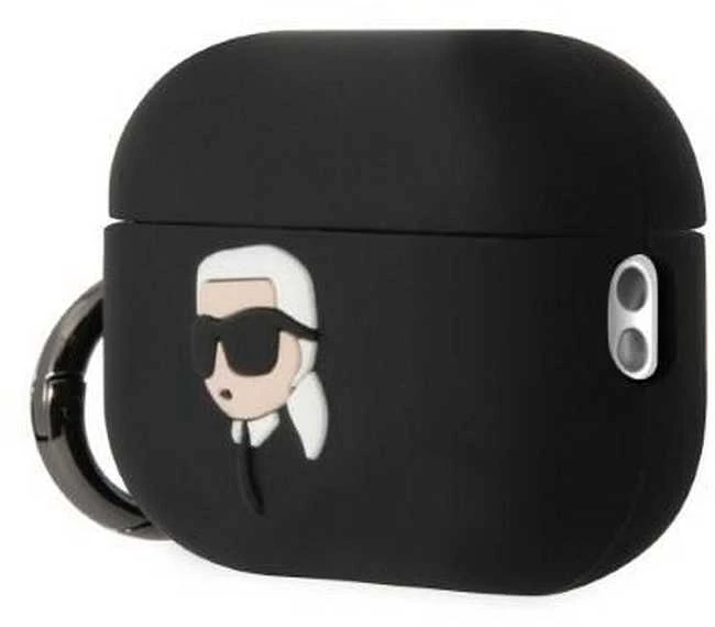 Apple AirPods Pro 2 Karl Lagerfeld silikoninis Karl Head 3D ausinių dėklas juodos spalvos
