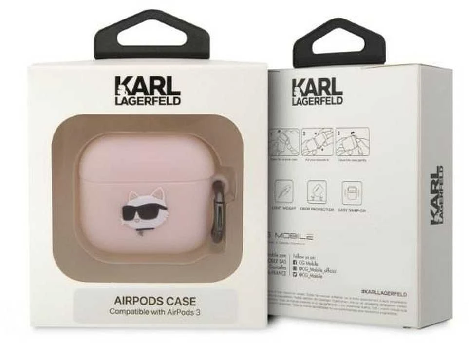 Karl Lagerfeld KLA3RUNCHP AirPods 3 dėklas rožinės spalvos Silicone Choupette Head 3D