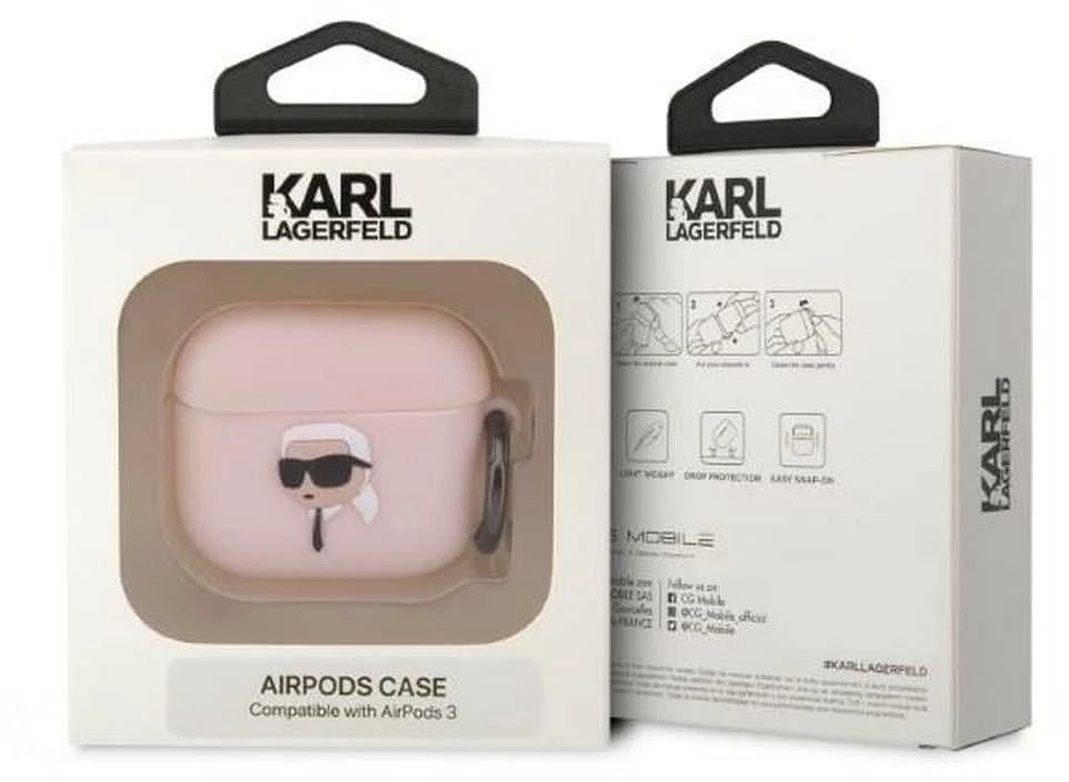 Karl Lagerfeld KLAPRUNIKP AirPods Prodėklas rožinės spalvos silikoninis Karl Head 3D