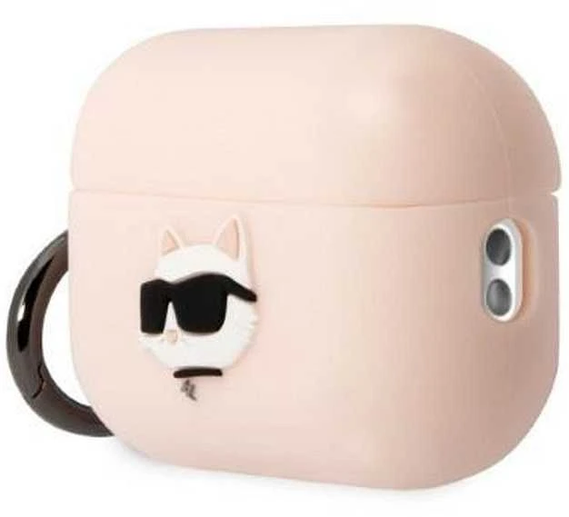 Apple AirPods Pro 2 Karl Lagerfeld silikoninis Choupette Head 3D light ausinių dėklas rožinės spalvos