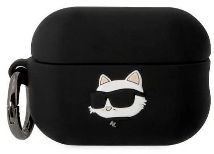 Apple AirPods Pro 2 Karl Lagerfeld silikoninis Choupette Head 3D ausinių dėklas juodos spalvos