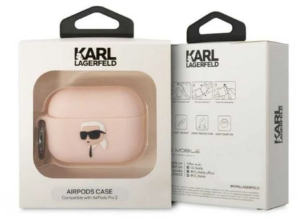 Karl Lagerfeld KLAP2RUNIKP AirPods Pro 2(2022/2023) dėklas rožinės spalvos Silicone Karl Head 3D