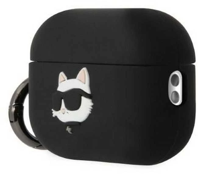 Apple AirPods Pro 2 Karl Lagerfeld silikoninis Choupette Head 3D ausinių dėklas juodos spalvos