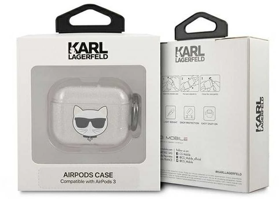 Karl Lagerfeld KLA3UCHGS AirPods 3 dėklas sidabro spalvos Glitter Choupette