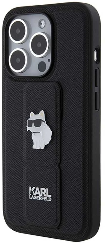 Karl Lagerfeld KLHCP14LGSACHPK Apple iPhone 14 Pro 6.1″ juodos spalvos kietas dėklas Gripstand Saffiano Choupette