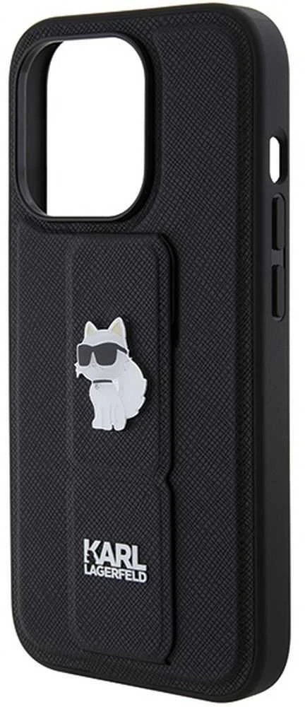 Karl Lagerfeld KLHCP14LGSACHPK Apple iPhone 14 Pro 6.1″ juodos spalvos kietas dėklas Gripstand Saffiano Choupette