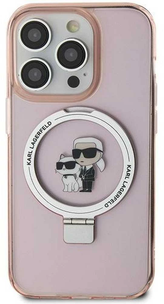 Karl Lagerfeld KLHMP15MHMRSKCP Apple iPhone 15 Plus / 14 Plus 6.7″ rožinės spalvos kietas dėklas Ring Stand Karl&Cho