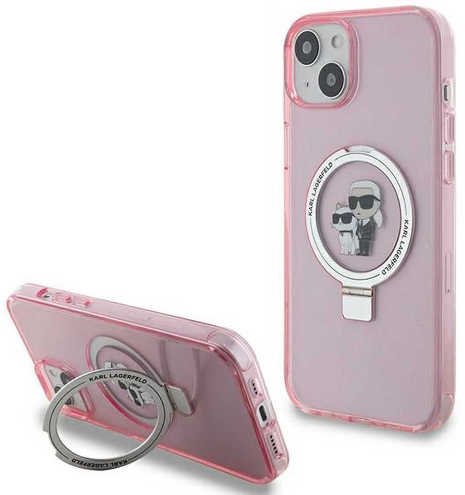 Karl Lagerfeld KLHMP15MHMRSKCP Apple iPhone 15 Plus / 14 Plus 6.7″ rožinės spalvos kietas dėklas Ring Stand Karl&Cho