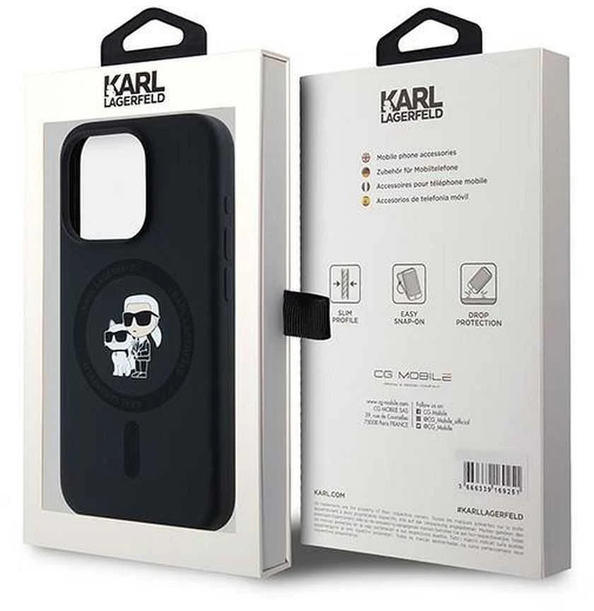 Karl Lagerfeld dėklas skirtas Apple iPhone 15 Pro compatible with MagSafe KLHMP15LSCMKCRHK (Silicone KC Body Ring) juodos spalvos