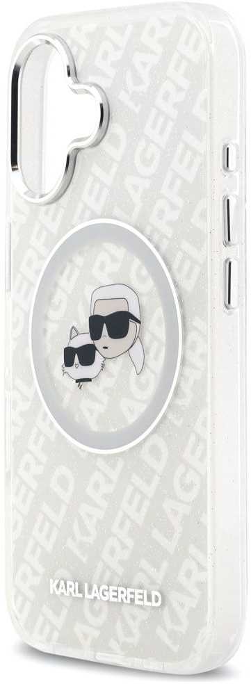 Karl Lagerfeld IML Glitter Karl & Choupette Heads Logo MagSafe dėklas skirtas Apple iPhone 17 pilkos spalvos