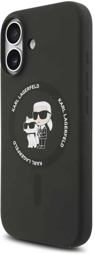 Karl Lagerfeld Liquid Silicone Karl and Choupette MagSafe dėklas skirtas Apple iPhone 17 juodos spalvos