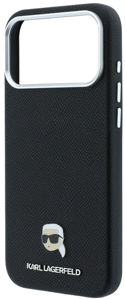 Karl Lagerfeld Grained Karl Head Metal MagSafe dėklas iPhone 18 Pro Max / 17 Pro Max - Juodas