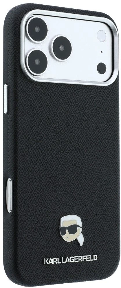 Karl Lagerfeld Grained Karl Head Metal MagSafe dėklas iPhone 18 Pro Max / 17 Pro Max - Juodas