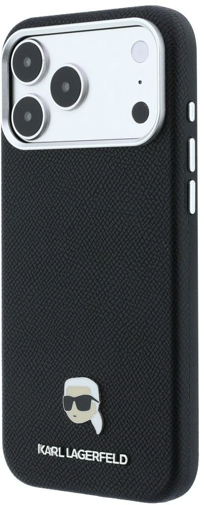 Karl Lagerfeld Grained Karl Head Metal MagSafe dėklas iPhone 18 Pro Max / 17 Pro Max - Juodas