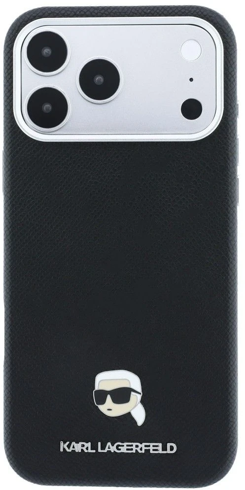 Karl Lagerfeld Grained Karl Head Metal MagSafe dėklas iPhone 18 Pro Max / 17 Pro Max - Juodas