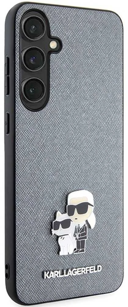 Karl Lagerfeld KLHCS24SPSAKCMPG S24 S921 kietas dėklas pilkos spalvos Saffiano Karl & Choupette Metal Pin