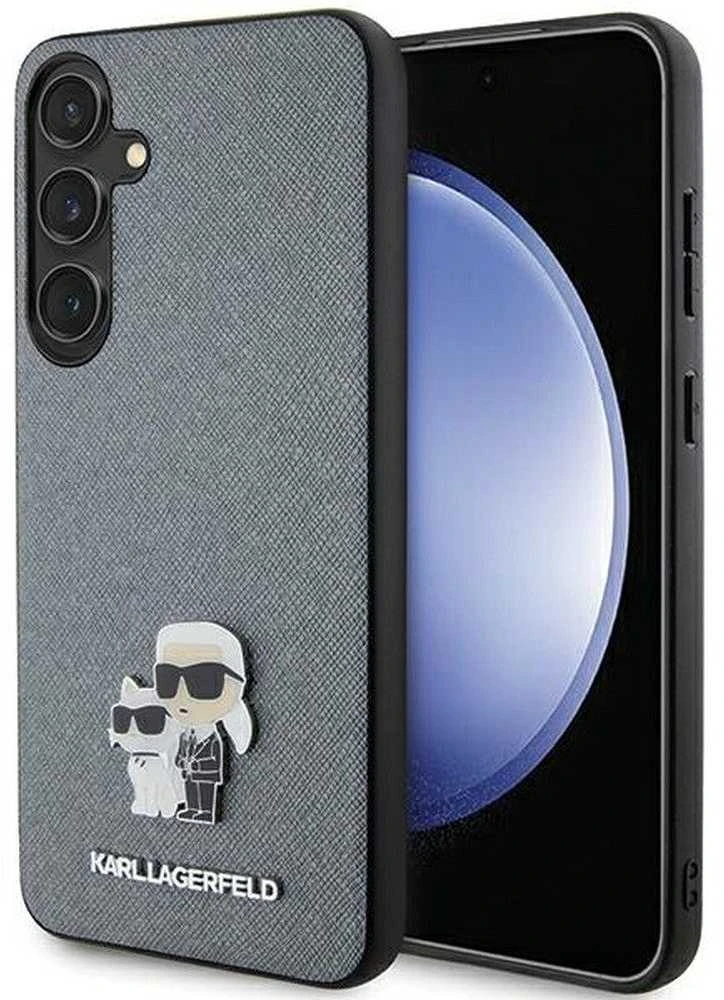 Karl Lagerfeld KLHCS24SPSAKCMPG S24 S921 kietas dėklas pilkos spalvos Saffiano Karl & Choupette Metal Pin