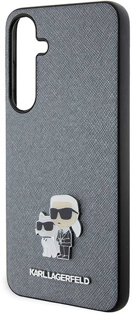 Karl Lagerfeld KLHCS24SPSAKCMPG S24 S921 kietas dėklas pilkos spalvos Saffiano Karl & Choupette Metal Pin